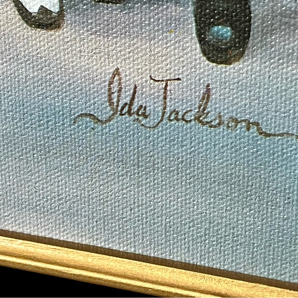 Vintage Lithograph On Canvas Signed by Ida Jackson with Golden Frame - Picture 15 of 15